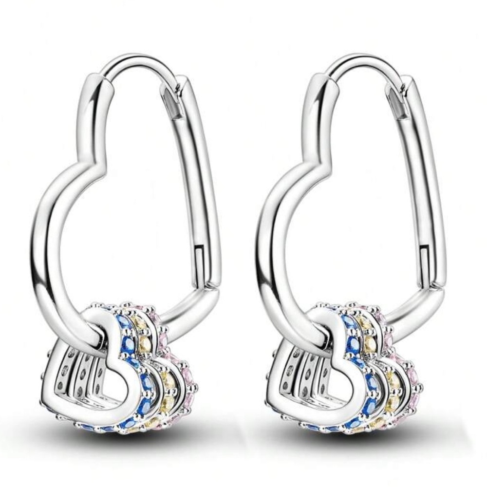 Heart Dangle Earring With Three Small Heart-Shaped Shining Inlaid Pendants
